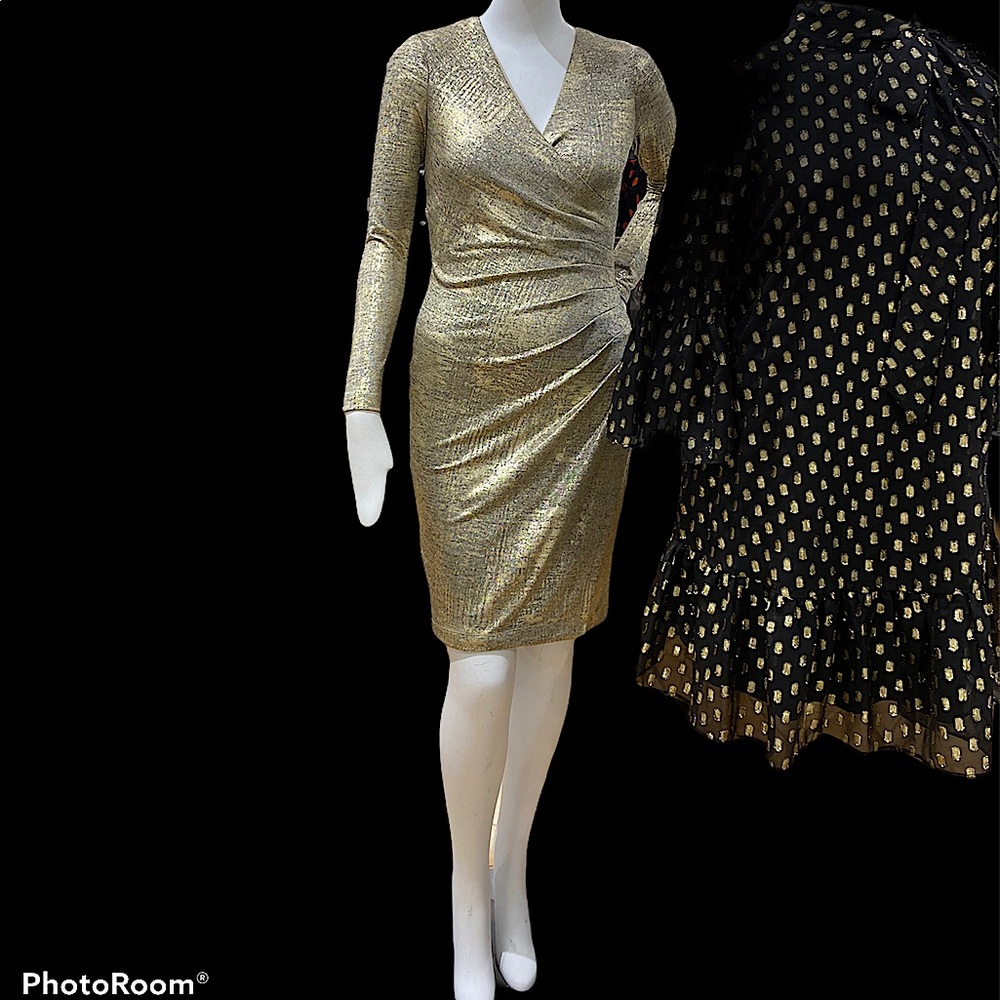 Calvin Klein gold metallic dress